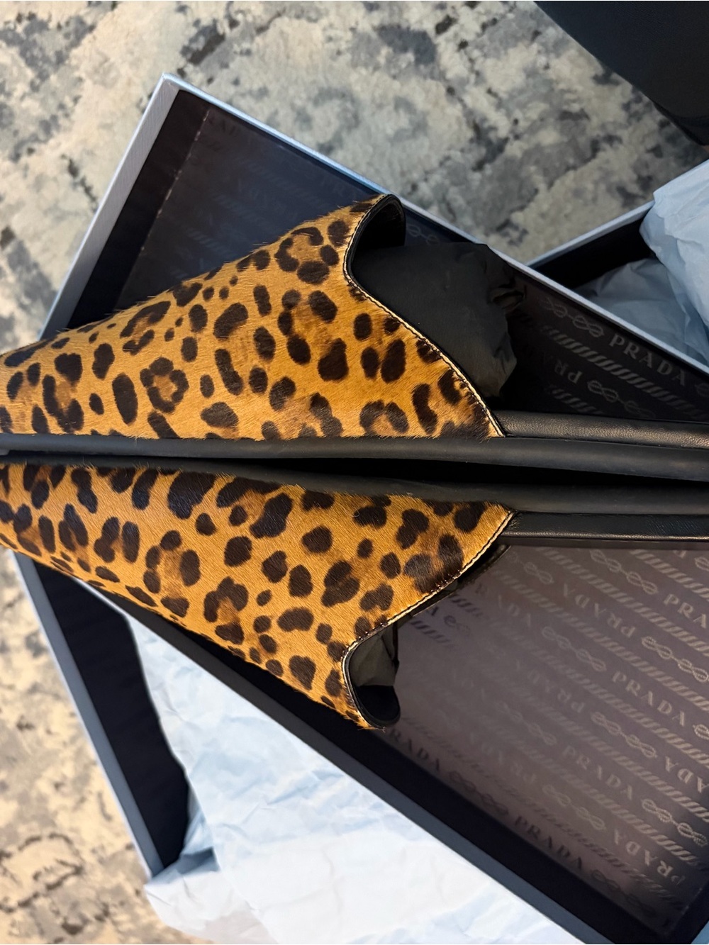 Prada Leopard-Print Slip-On Mules - Tan/Black - Picture 3 of 6